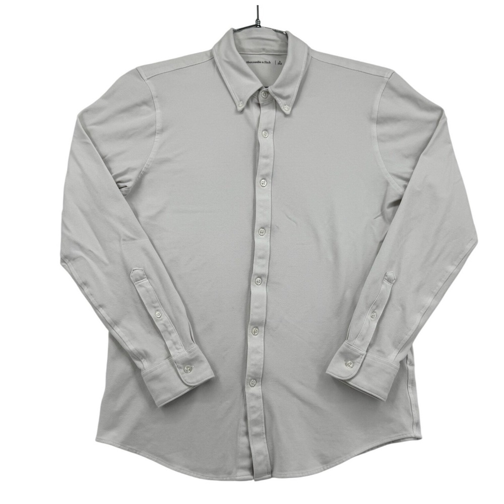 Abercrombie & Fitch Pique Shirt Mens S White Excellent Long Sleeve Button Down